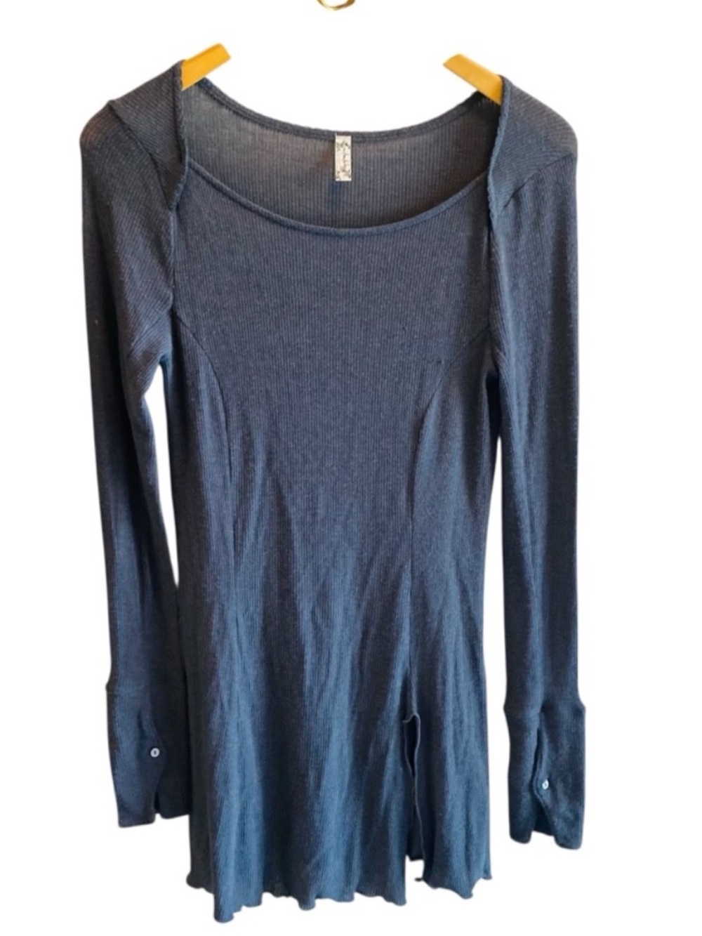 FREE PEOPLE Gray Ribbed Long Sleeve Mini Dress Whimsigoth